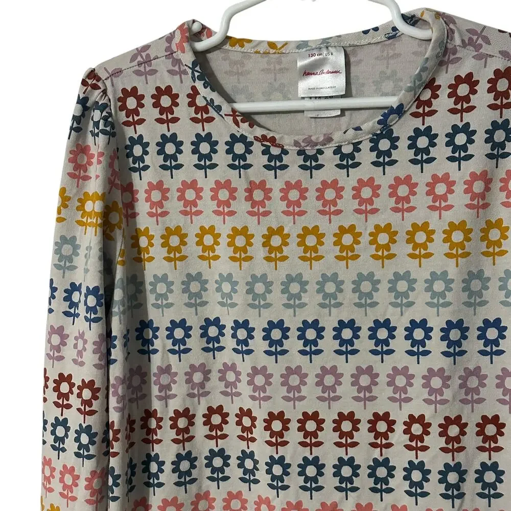 Hanna Andersson Floral Dress Size 130 cm (Girls 8) Gray Multicolor Cotton Casual